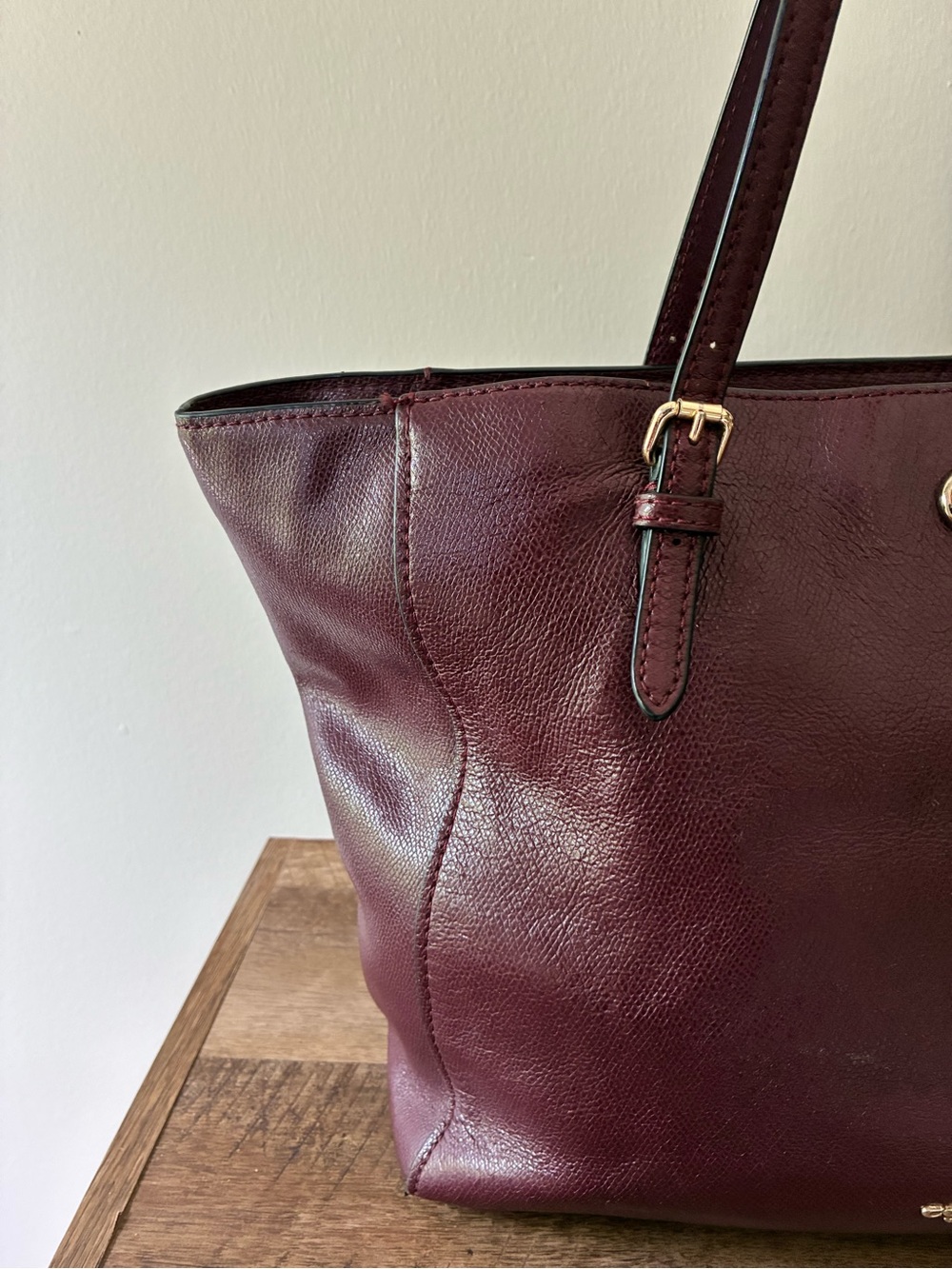 Coach Leather Turnlock Tote Purse, Oxblood Wine Red / Gold 36454 - Picture 13 of 16